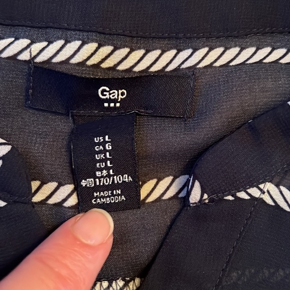 Gap large sheer long convertible sleeve navy white rope pattern tie front top! - Picture 5 of 6